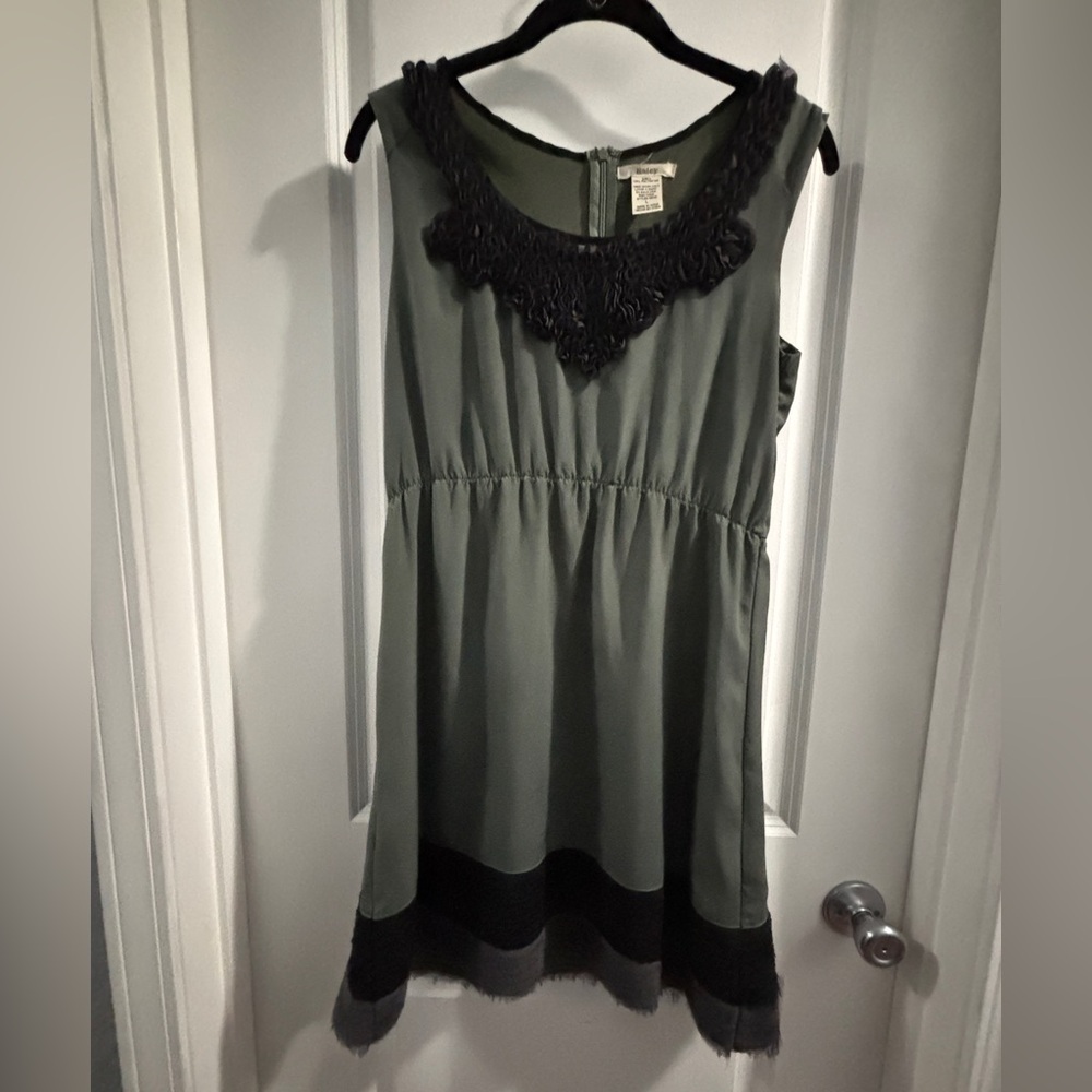 Esley Forest Green Dress with Black Ruffles